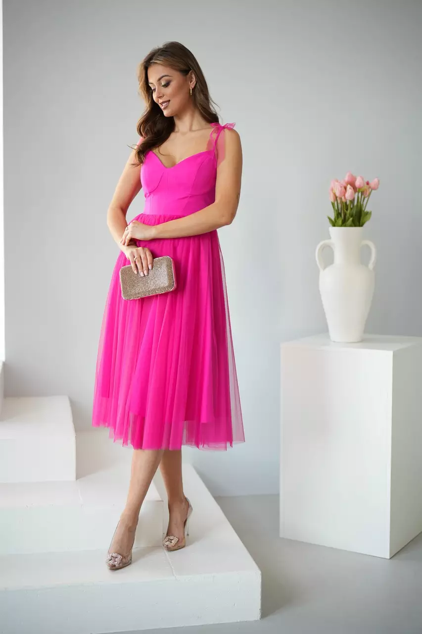 Pear Haze Fuchsia Midi Dress - summer evening dresses uk