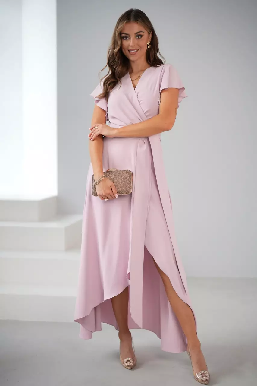 Dirty pink plain asymmetrical   lightweight dress