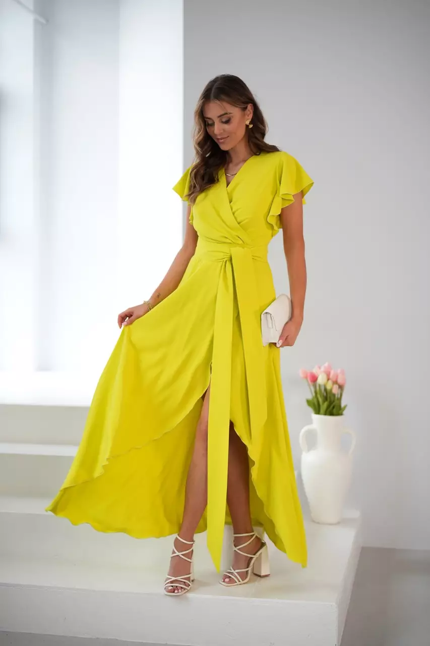 Lime yellow  lightweight Asymmetrical Dress for women