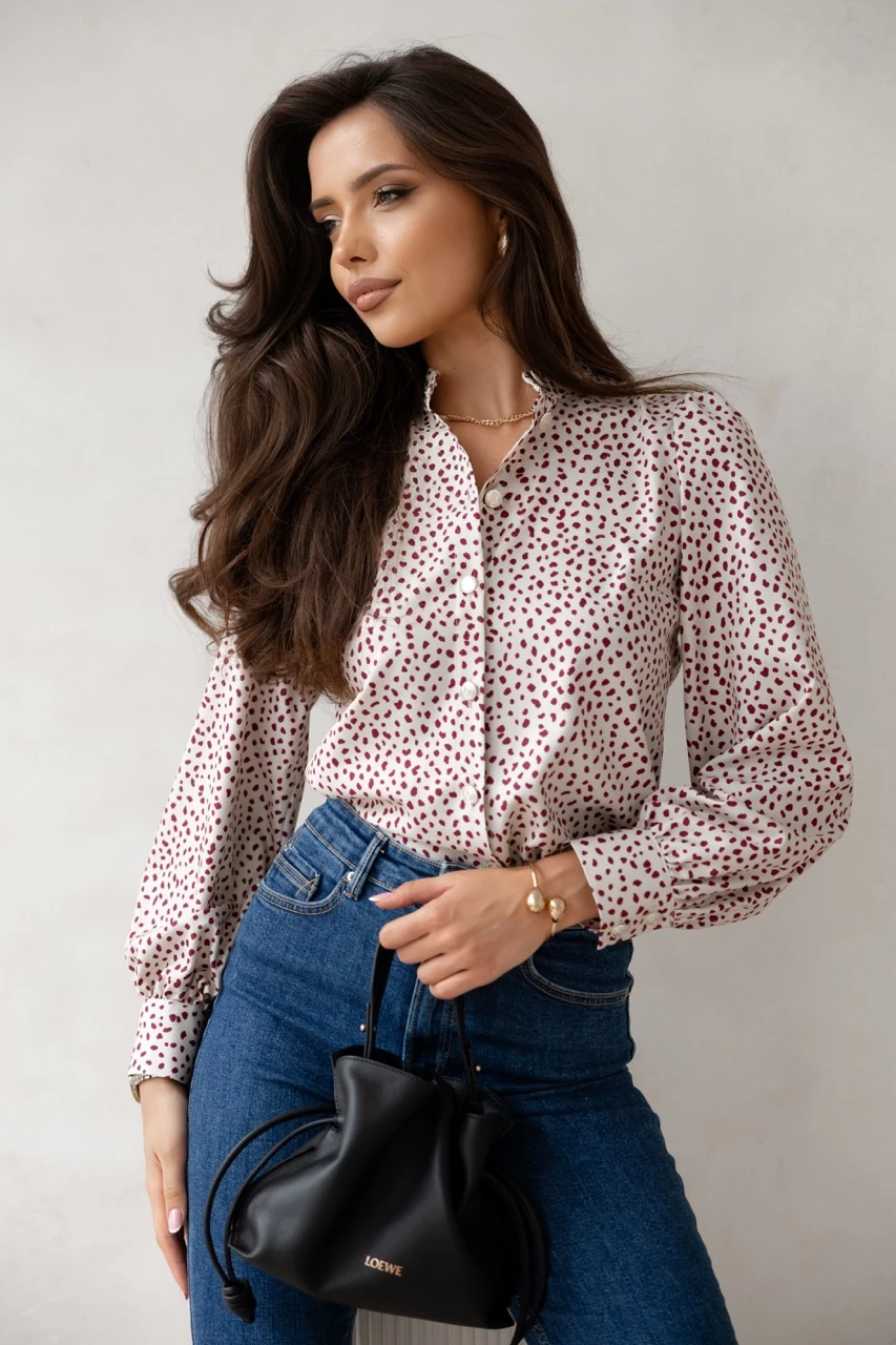 Burgundy Printed Spot Long Sleeve Shirt
