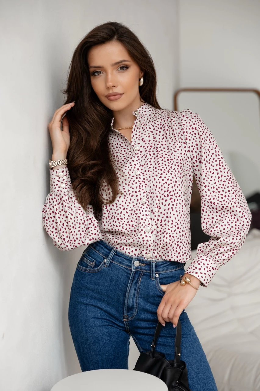 Burgundy Printed Spot Long Sleeve Shirt